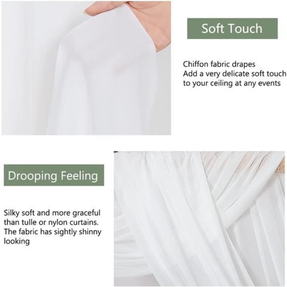 White Arch Drapes 2 Panels 6 Yards Sheer Backdrop Curtains for Parties Ceiling - Picture 2 of 6